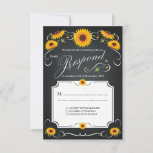 Sunflower Floral Chalkboard Vintage Wedding RSVP Card