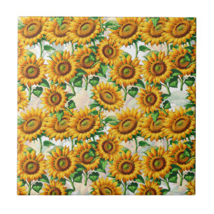 Sunflower Floral Cottagecore Pattern Ceramic Tile