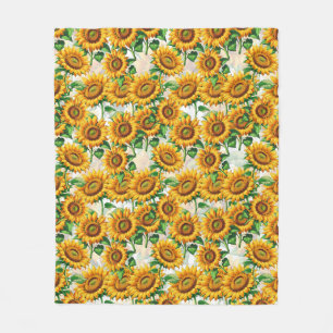 Sunflower Floral Cottagecore Pattern Fleece Blanket