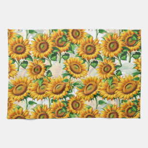 Sunflower Floral Cottagecore Pattern Tea Towel