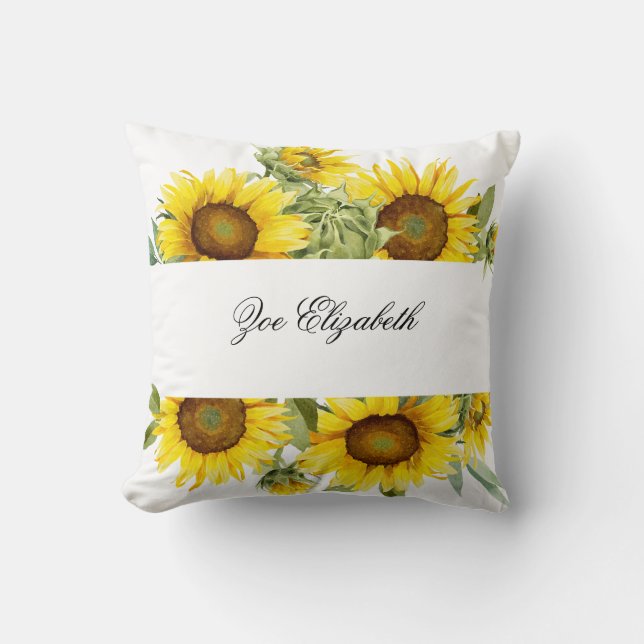 Sunflower Floral Custom Add your Own Name Women  P Cushion (Front)