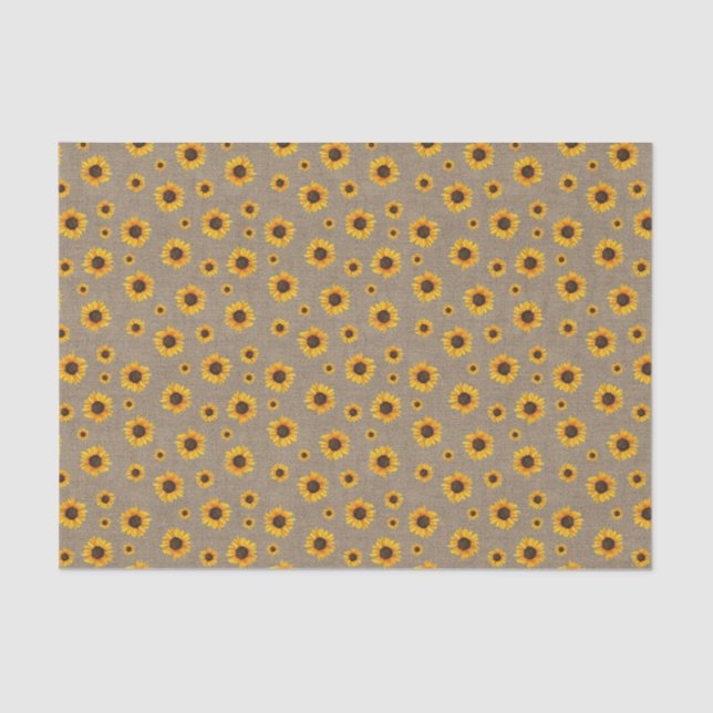 Sunflower Floral Cute Flowers Faux Rustic Burlap Tissue Paper (Front)