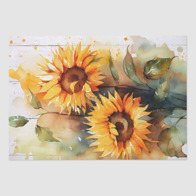 Sunflower Floral Decoupage Watercolor Tissue Paper (Front)