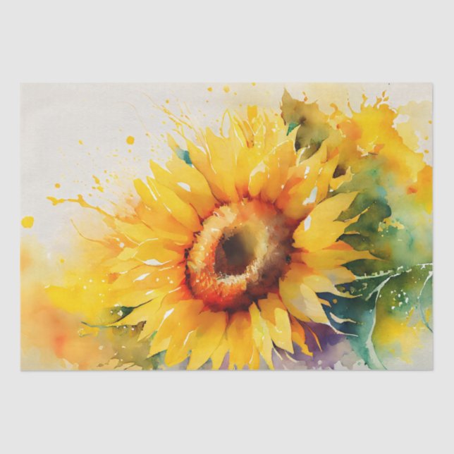 Sunflower Floral Decoupage Watercolor Tissue Paper (Front)