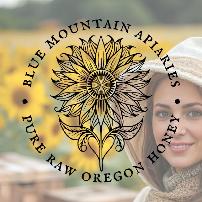 Sunflower Floral Design Beekeeper Apiary Logo  Rubber Stamp (Creator Uploaded)
