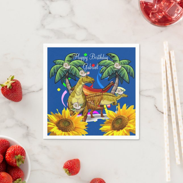 Sunflower Floral Dinosaur  Paper Napkins (Insitu)