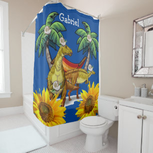 Sunflower Floral Dinosaur Shower Curtain