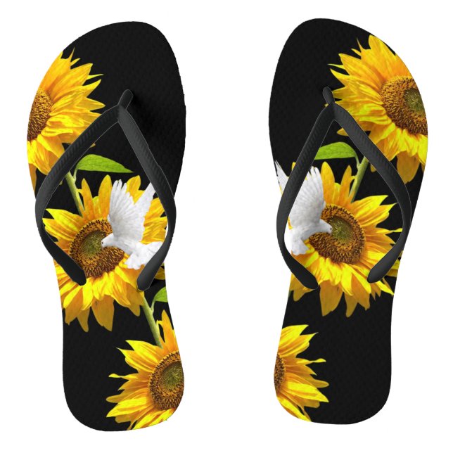 Sunflower Floral Dove Flip Flops (Footbed)