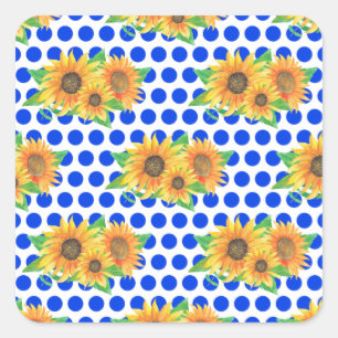 Sunflower Floral Embroidery Square Sticker
