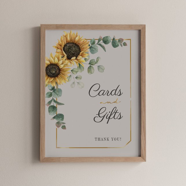 Sunflower Floral Eucalyptus Cards and Gifts Sign (Cards and Gift Sunflower Eucalyptus Poster Sign)