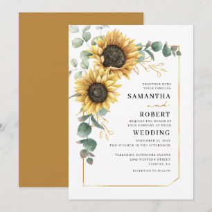 Sunflower Floral Eucalyptus Geometric Wedding Invitation