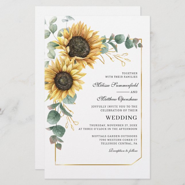 Sunflower Floral Eucalyptus Greenery Wedding (Front/Back)