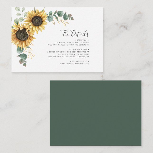 Sunflower Floral Eucalyptus Greenery Wedding Enclosure Card (Front/Back)
