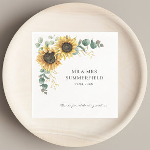 Sunflower Floral Eucalyptus Greenery Wedding Paper Napkin