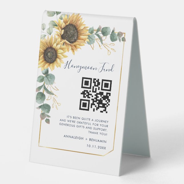 Sunflower Floral Eucalyptus QR Code Honeymoon Fund (Front)