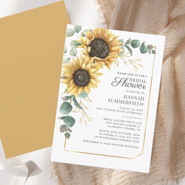 Sunflower Floral Eucalyptus Script Bridal Shower Invitation (Sunflower Floral Eucalyptus Script Bridal Shower Invitation)