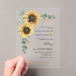 Sunflower Floral Eucalyptus Wedding Acrylic Invitations