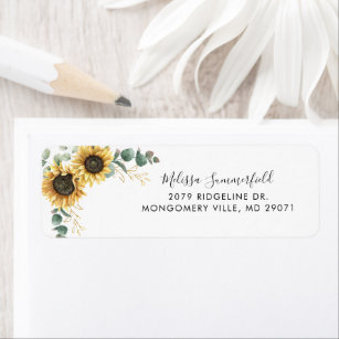 Sunflower Floral Eucalyptus Wedding Return Address Return Address Label