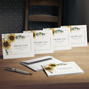Sunflower Floral Eucalyptus Wedding Thank You Card