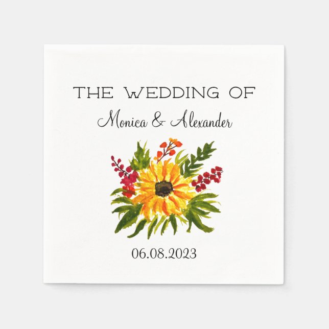 Sunflower Floral Fall Rustic Wedding Party Napkin (Front)