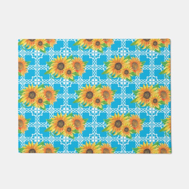 Sunflower Floral Frog Doormat (Front)
