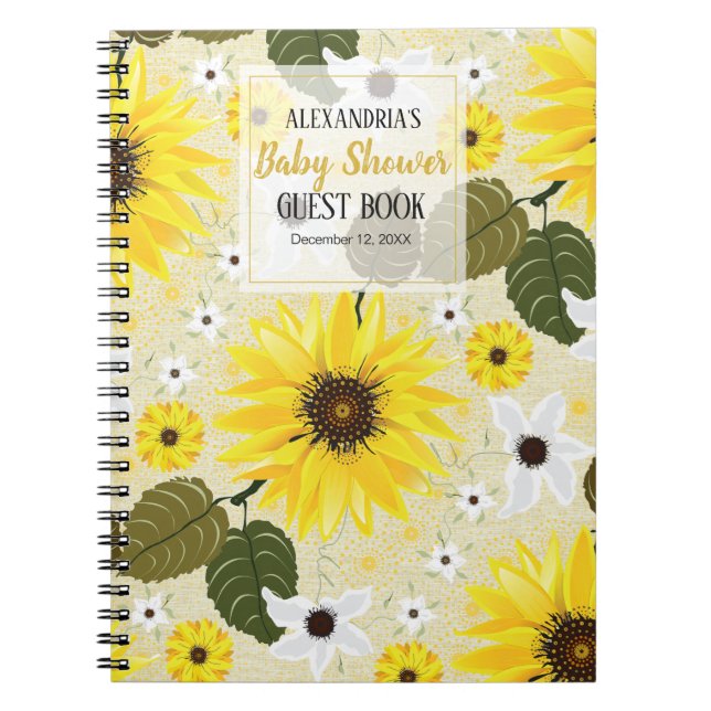 Sunflower Floral Garden Baby Shower Guest Notebook (Front)