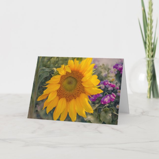 Sunflower Floral Garden Flower Art Note Card (Front)