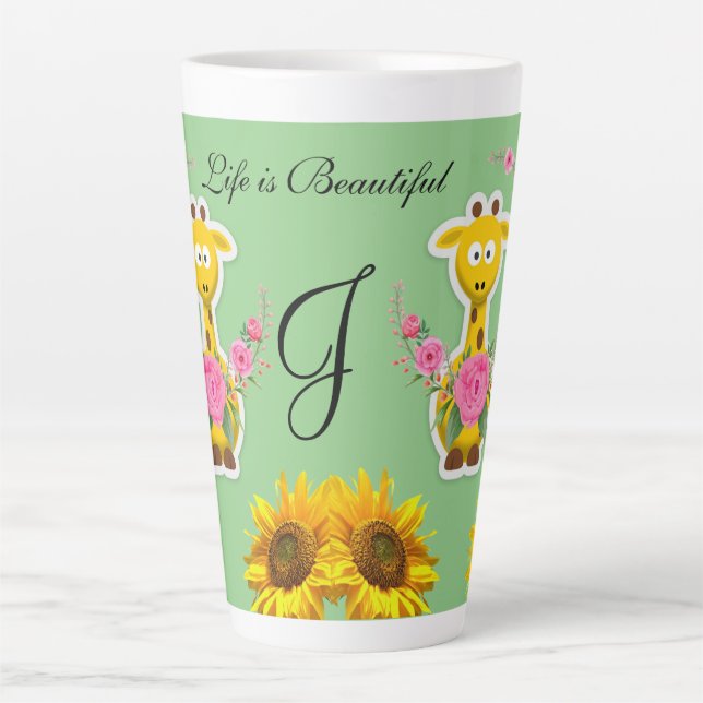 Sunflower  Floral Giraffe Latte Mug (Front)