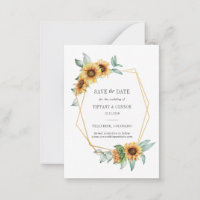 Sunflower Floral Gold Geometric Save The Date
