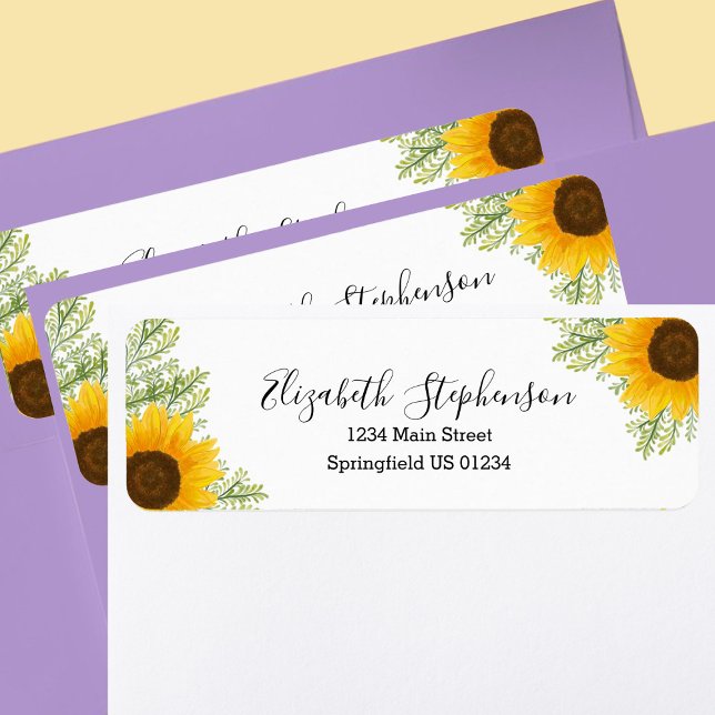 Sunflower floral greenery return address labels (Creator Uploaded)