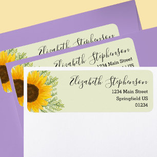 Sunflower floral greenery return address labels