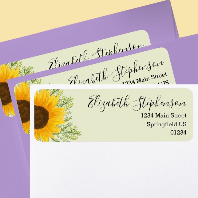 Sunflower floral greenery return address labels (Creator Uploaded)