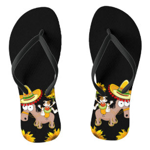 Sunflower Floral Horse  Flip Flops