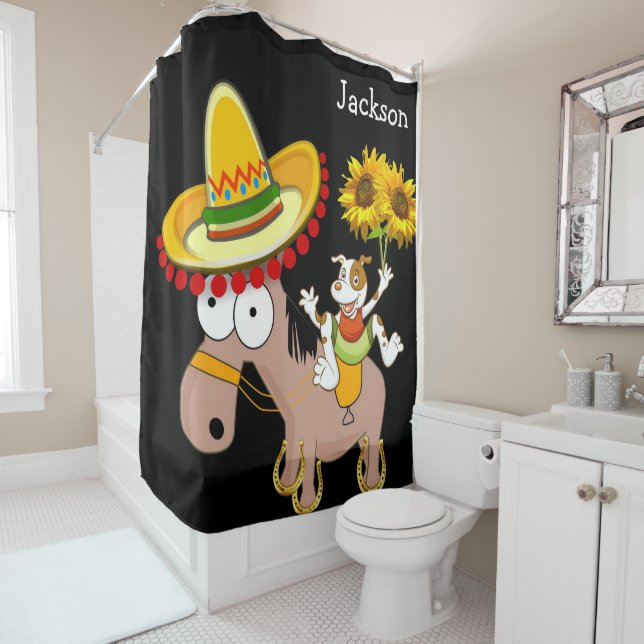 Sunflower Floral Horse Shower Curtain (In Situ)
