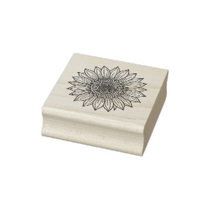 Sunflower Floral Illustration Line Art Rubber Stamp