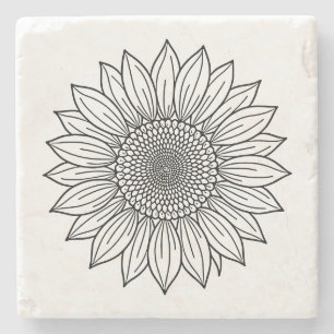 Sunflower Floral Illustration Line Art Stone Coaster