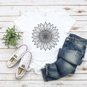 Sunflower Floral Illustration Line Art T-Shirt