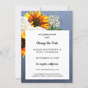 Sunflower Floral & Jean Change the Date Details Invitation