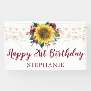 Sunflower Floral Lights 21st Birthday Party Banner