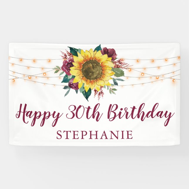Sunflower Floral Lights 30th Birthday Party Banner (Horizontal)