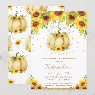 Sunflower Floral Little Pumpkin Baby Shower Girl Invitation