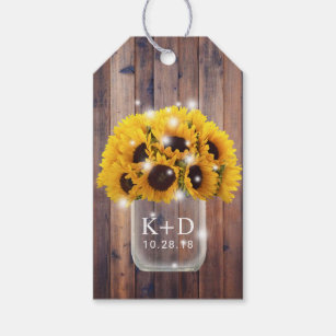 Sunflower Floral Mason Jar Rustic Wedding Favour Gift Tags