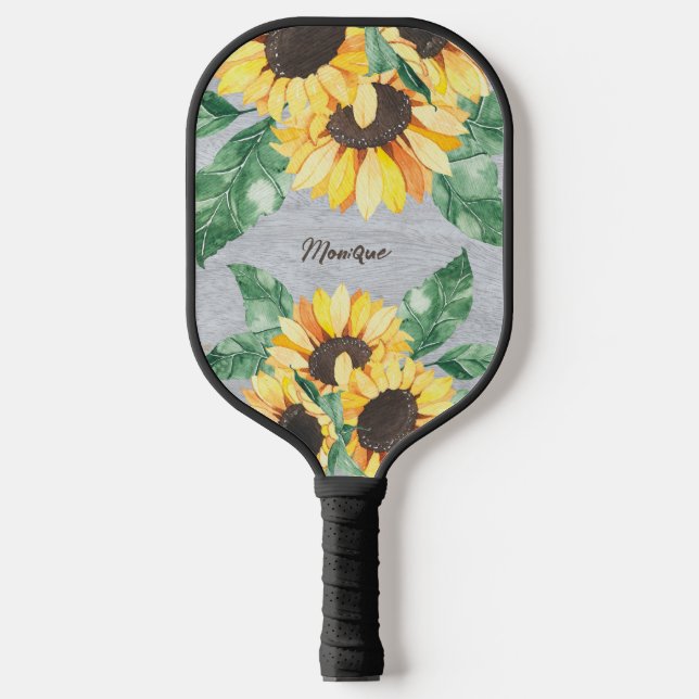 Sunflower Floral Monogram Pickleball Paddle (Front)