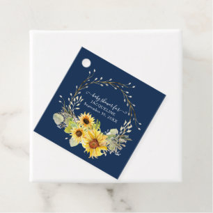 Sunflower Floral Navy Blue Rustic Greenery Wreath Favour Tags