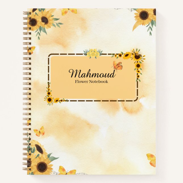 Sunflower Floral Notebook – Personalised Flower Jo (Front)