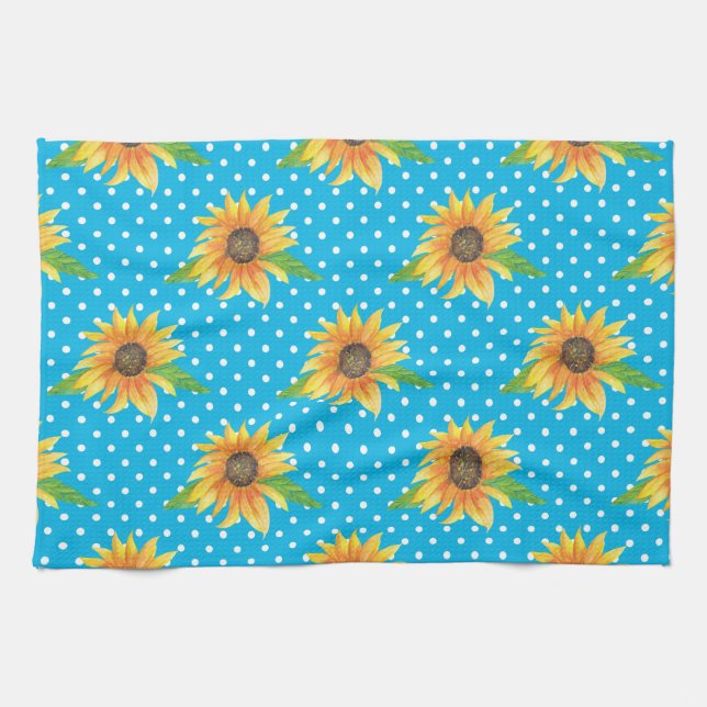 Sunflower Floral Outline Tea Towel (Horizontal)