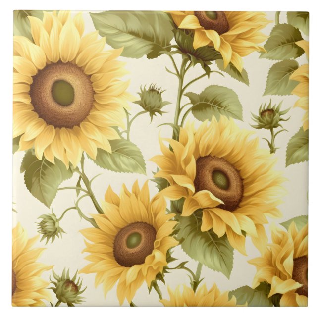 Sunflower Floral Pattern  Ceramic Tile (Front)