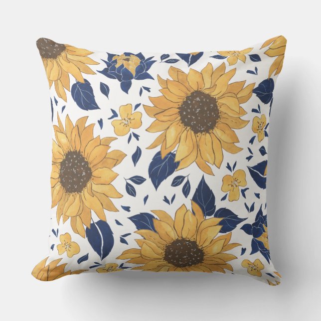Sunflower Floral Pattern Cushion (Front)