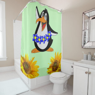 Sunflower Floral Penguin Shower Curtain