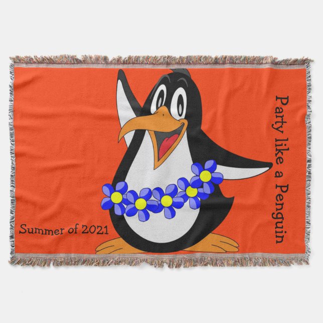Sunflower Floral Penguin Throw Blanket (Front)